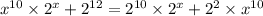 {x}^{10} \times {2}^{x} + {2}^{12} = {2}^{10} \times {2}^{x} + {2}^{2} \times {x}^{10}