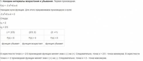 С производной найдите промежутки возрастания и убывания функции f(x)=-x^3+4x^2-4x