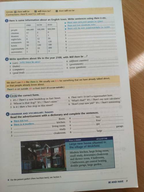 Make some sentences with words from the three boxes, using there is etc.