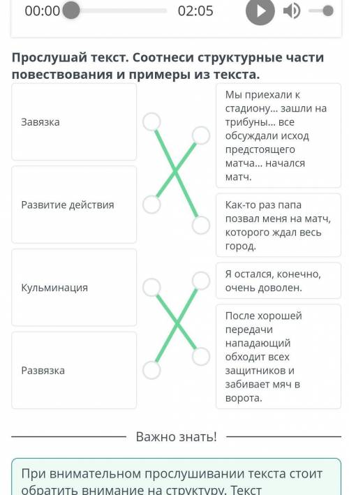 Спорт и диета. Игра в футбол 00:0002:05Прослушай текст. Соотнеси структурные части повествования и п