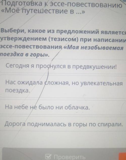 Подготовка к эссе-повествованию «Моё путешествие в ...»Выбери, какое из предложений являетсяутвержде