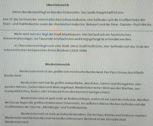 IV. Beantwortet die Fragen zu den Texten. 1. Wo liegt das Bundesland Oberösterreich? 2. Wie heißt di