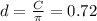 d = \frac{C}{\pi} = 0.72