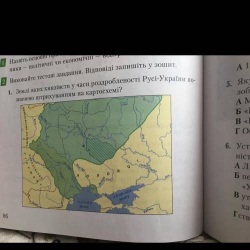 Землі яких князівств у часи роздробленості Русі-України по- значено штрихуванням на картосхемі?