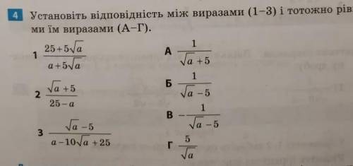 Установіть відповідність між виразами (1-3) і тотожно рівни- ми ім виразами (А-Г).​