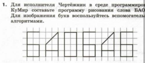 Для исполнителя Чертёжник в среде программирования КуМир составьте программу рисования слова БАОБАБ.