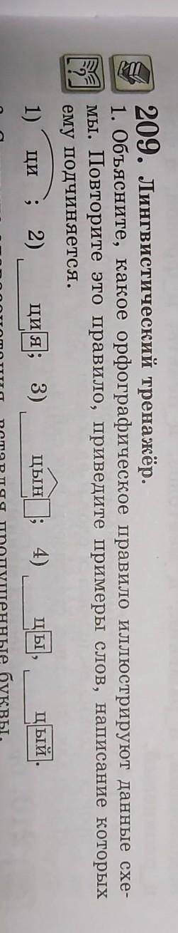 209. Лингвистический тренажёр. 1. Объясните, какое орфографическое правило иллюстрируют данные схе-м