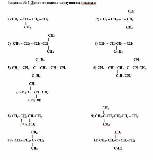 Задание № 1 Дайте названия следующим алканам