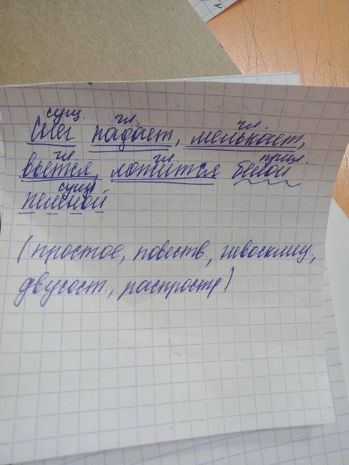 Предложение Снег падает,мелькает,вьётся,ложиться белой пеленой характеристика предложения