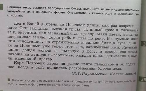 ГЛАВНОЕ ЭТО РОД И СКЛОНЕНИЕ, А ПОТОМ ВСЕ ОСТАЛЬНОЕ Спишите текст, вставляя пропущенные буквы. Выпиши