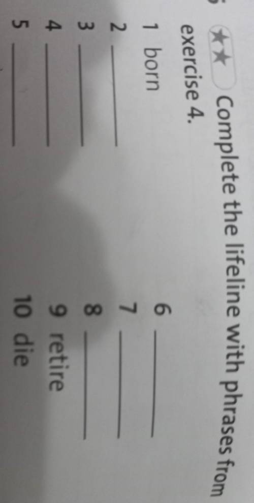 6 ** Complete the lifeline with phrases from exercise 41 born6.27389 retire510 diе