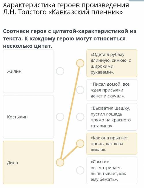 Характеристика героев произведения Л.Н. Толстого «Кавказский пленник» соотнести героя с цитатой-хара