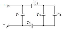 На рисунке приведена схема соединения конденсаторов. Начертить схему цепи; определить эквивалентную