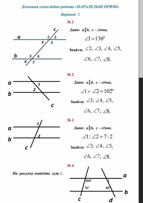 домашня самостійна робота з геометрії 7 клас паралельні прям. ​