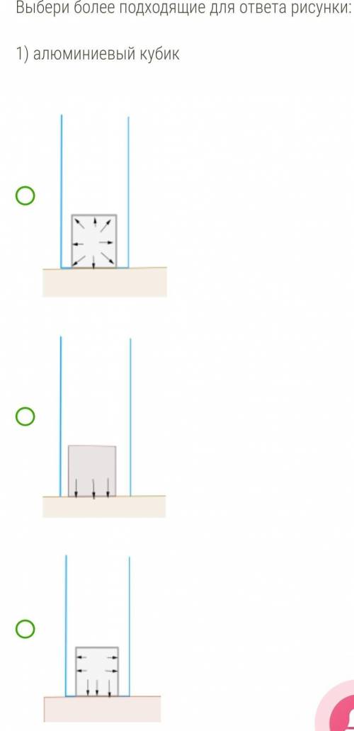 В сосуде находится алюминиевый кубик. На рисунке стрелками показано, как это вещество будет передава
