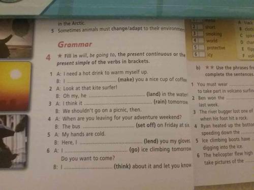 Grammar 4 *Fill in will, be going to, the present continuous or the present simple f the verbs in br