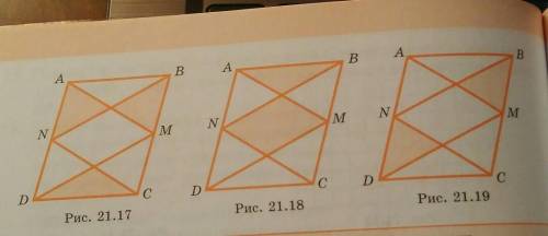 Точки M и N - середины сторон ВС и АD параллелограмма АВСD (рис. 21.17 , 21.18 , 21.19). Чему равна