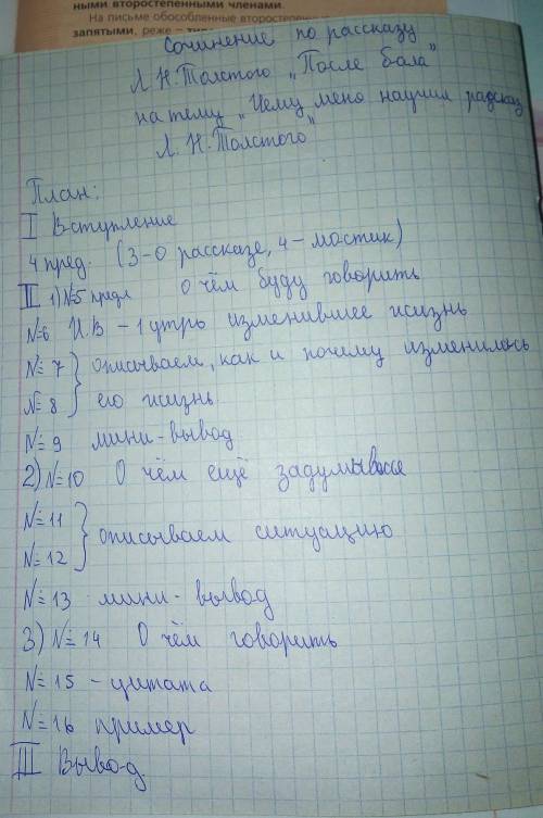 Сочинение по рассказу толстого после бала на тему чему меня научил рассказ л.н толстого по плану​