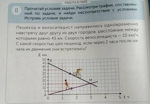 8 Прочитай условие задачи. Рассмотри график, составлен-ный по задаче, и найди несоответствие с услов