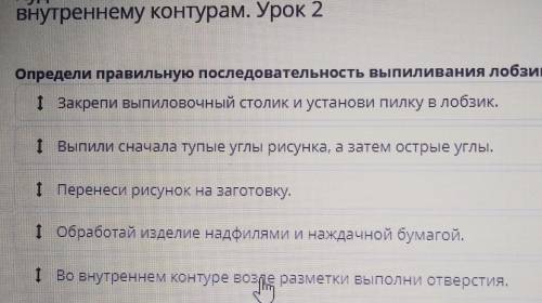 внутреннему контурам. Урок 2Определи правильную последовательность выпиливаІ закрепи выпиловочный ст