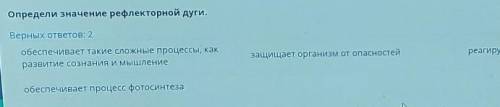 Определи значение рефлекторной дуги. Верных ответов: 2обеспечивает такие сложные процессы, какразвит