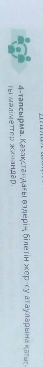 4-тапсырма. Қазақстандағы өздерің білетін жер-су атауларына қатыс-ты мәліметтер жинаңдар.онай және к