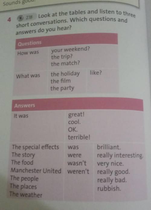 4 2.18 Look at the tables and listen to threeshort conversations. Which questions andanswers do you