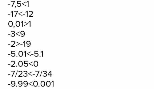 Сравните числа : а)-7,5и1;б)-17и-12;в)0,01и0;г)-3и9;д)-2и19;е)-5,01и-5,1​