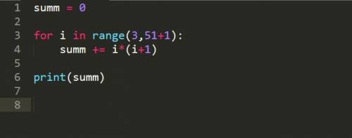 С цикла for вычислите значение выражения 3*4 + 4*5 +... + 50*51