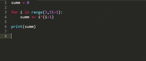 С цикла for вычислите значение выражения 3*4 + 4*5 +... + 50*51