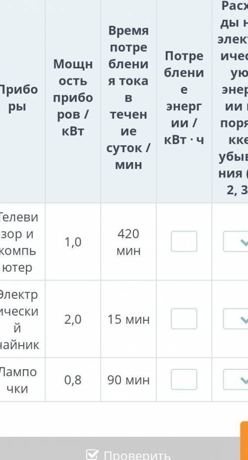 Хозяин в доме в течение дня записывал в таблицу потребление электроэнергии всей бытовой техникой. 1.