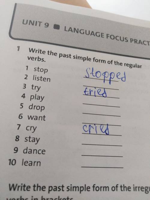 Write the past sinple form of the regular verbs