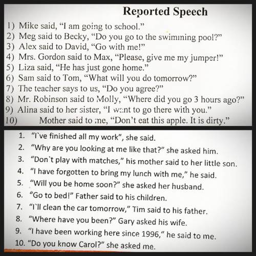 сделать английский язык - Reported Speech 20 предложений (10+10)