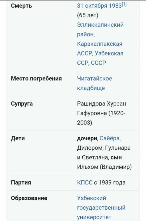 Написать краткую биографию Шарафа Рашидова​