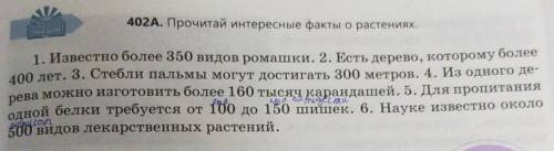 402A. Прочитай интересные факты о растениях. 1. Известно более 350 видов ромашки. 2. Есть дерево, ко