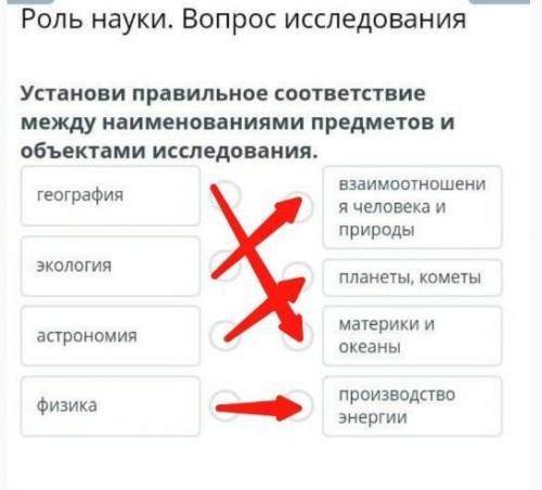 Роль науки. Вопрос исследования Установи правильное соответствие между наименованиями предметов и об