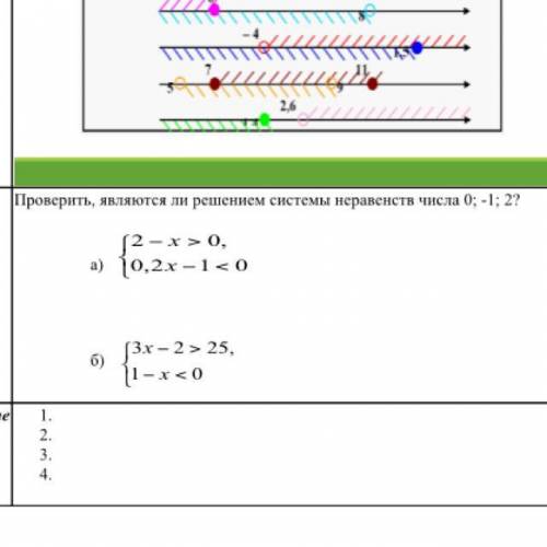 Проверить, являются ли решением системы неравенств числа 0; -1; 2?