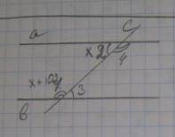 А параллельно б, с - секущая. Угол 1 - угол 2 = 10 градуса. Найти угол 1, угол 2, угол 3 и угол 4.