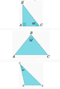 Напишите большую сторону и большой угол данных треугольников.