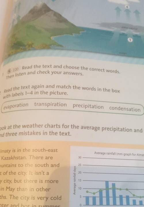 Read the text again and match the words in the box with lables 1-4 in the picture.evaporation transp