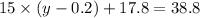 15 \times (y - 0.2) + 17.8 = 38.8