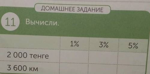 ДОМАШНЕЕ ЗАДАНИЕ11 Вычисли.1%3%5%2 000 тенге3 600 КМ​