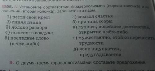 195. I. Установите соответствие фразеологизмов (первая колонка) в) лучшее, новейшее достижение,г) му