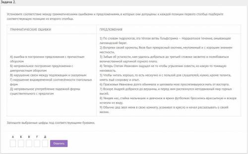 Установите соответствие между грамматическими ошибками и предложениями, в которых они допущены: к ка