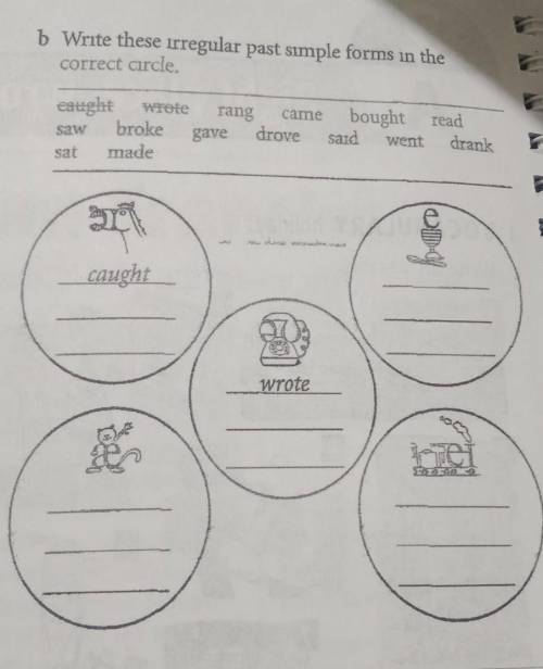 b Write these irregular past simple forms in the correct circle. rang came bought read drove said Wr