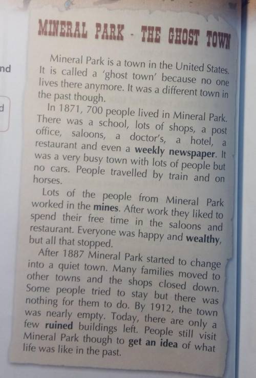 7 List the things there were/weren't in Mineral Park in 1871. Use your list to tellyour partner what