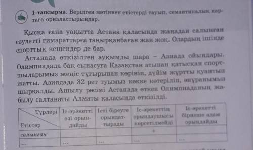 1-тапсырма. Берілген мәтіннен етістерді тауып, семантикалық кар- таға орналастырыңдар.Қысқа ғана уақ