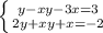 \left \{ {{y-xy-3x=3} \atop {2y+xy+x=-2}} \right.