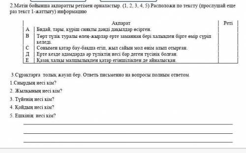 Мəтін бойынша ақпаратты ретімен орналастыр. (1, 2, 3, 4, 5) Расположи по тексту (прослушай еще раз т