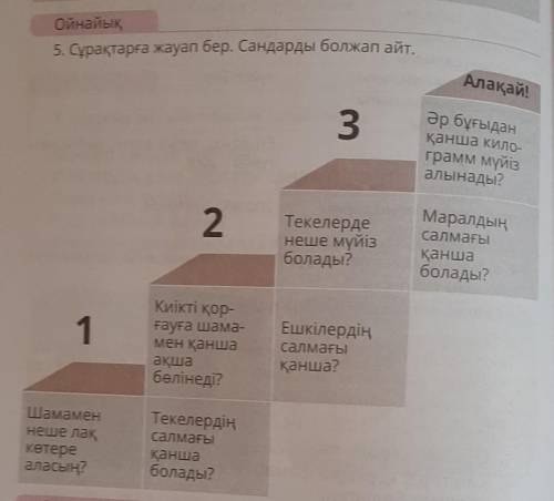 Ойнайық 5. Сұрақтарға жауап бер. Сандарды болжап айт.Алақай!3Әр бұғыданқанша кило-грамм мүйізалынады